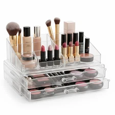 Deluxe 3-Tier Acrylic Cosmetic Makeup & Jewelry Organizer | Large Vanity Storage