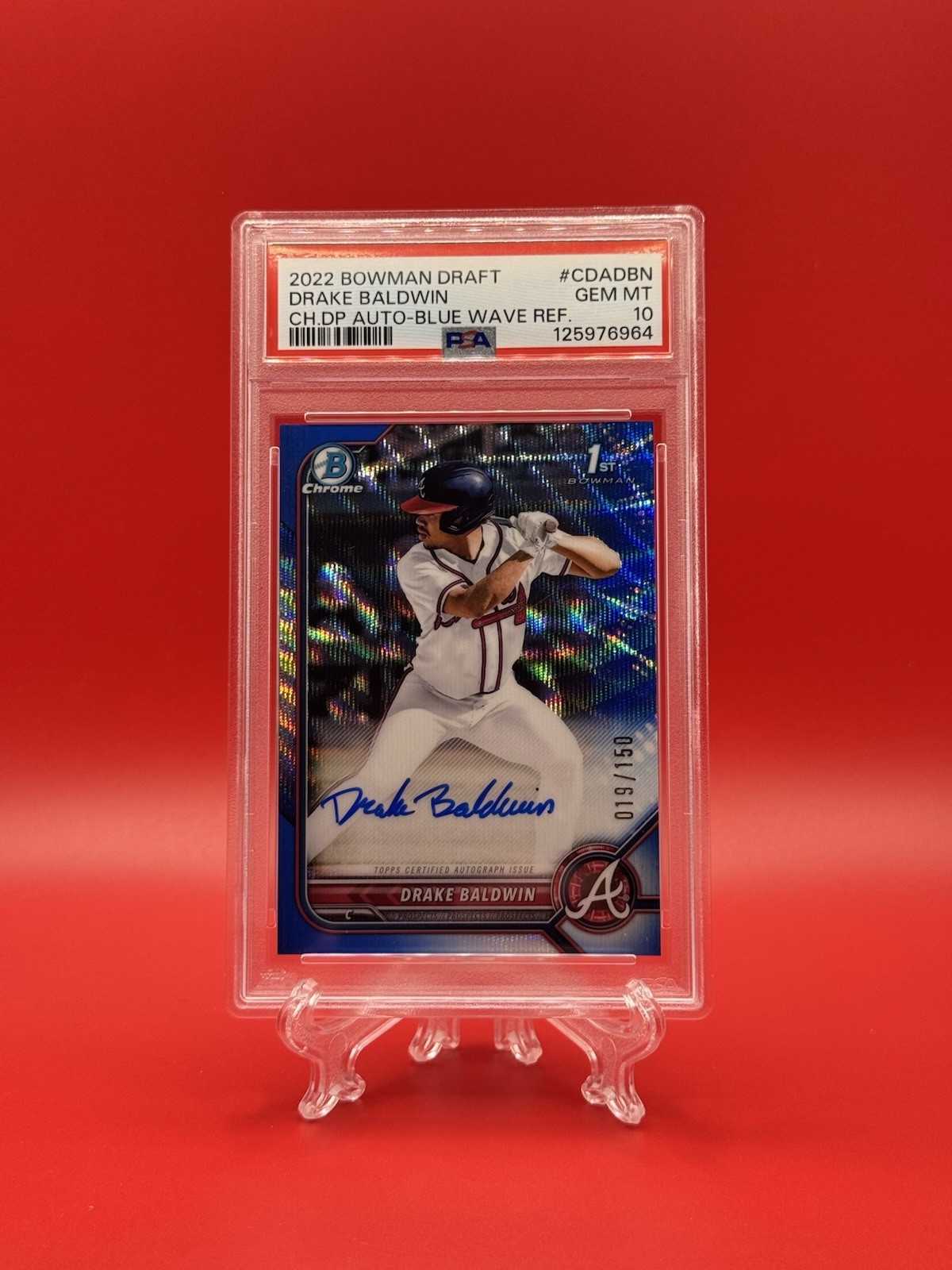 2022 Topps Bowman Chrome Drake Baldwin Blue Wave Auto /150 Draft 1st PSA 10