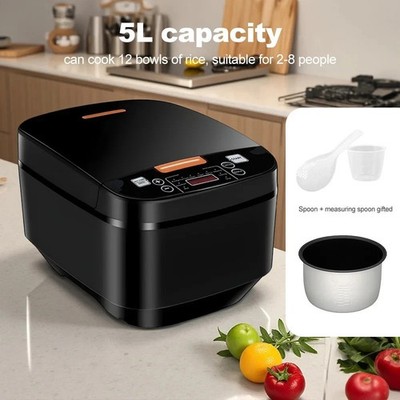 5L Smart Elektrischer Reiskocher 1000W - Antihaft Topf, Dampfgarer & 24H Warmhalten LCD