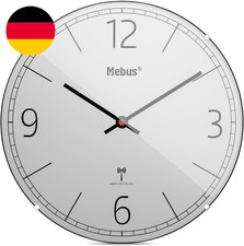 Mebus Funk-Wanduhr, Lautlos, Kuppelglas, Rahmenlos, Grau, Modell 12986 - Moderne