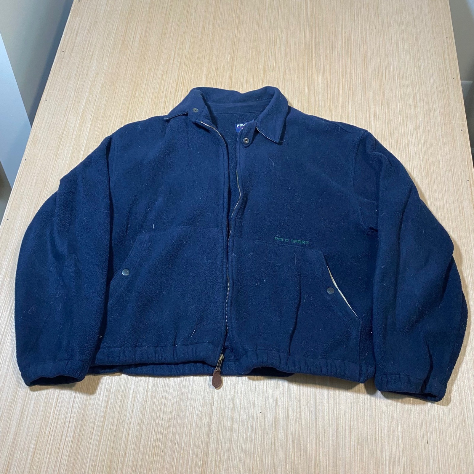 Polo Sport Ralph Lauren Fleece Jacket Mens Large Navy Blue Full Zip Made in USA