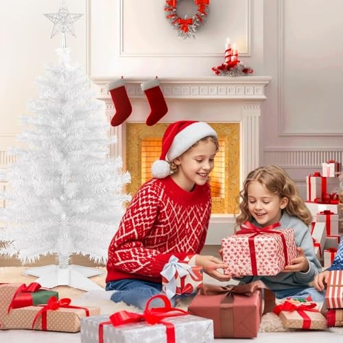 3 Ft Artificial Christmas Tree for Tabletop, Foldable Xmas Tree with 4 White