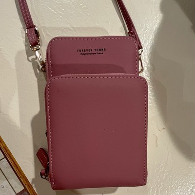 Forever Young Mauve Crossbody Bag Zipper Accent Gold Hardware Credit Card