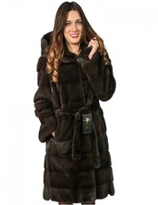 46 WOMENS FUR COAT MINK AURORA HOODED BELT AND SLITS LAT...