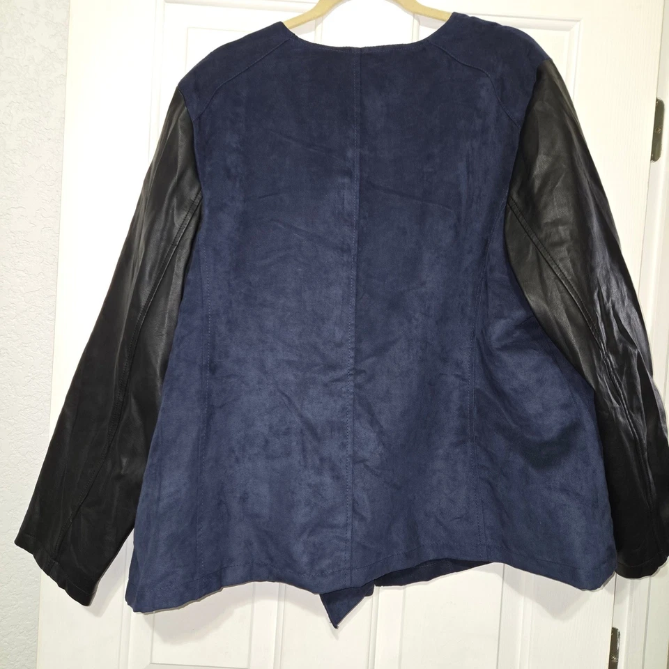 Chaqueta Alfani Mujer 3X Imitación Gamuza Moto Blazer Negro Manga Asimétrica Foto 2 de 4