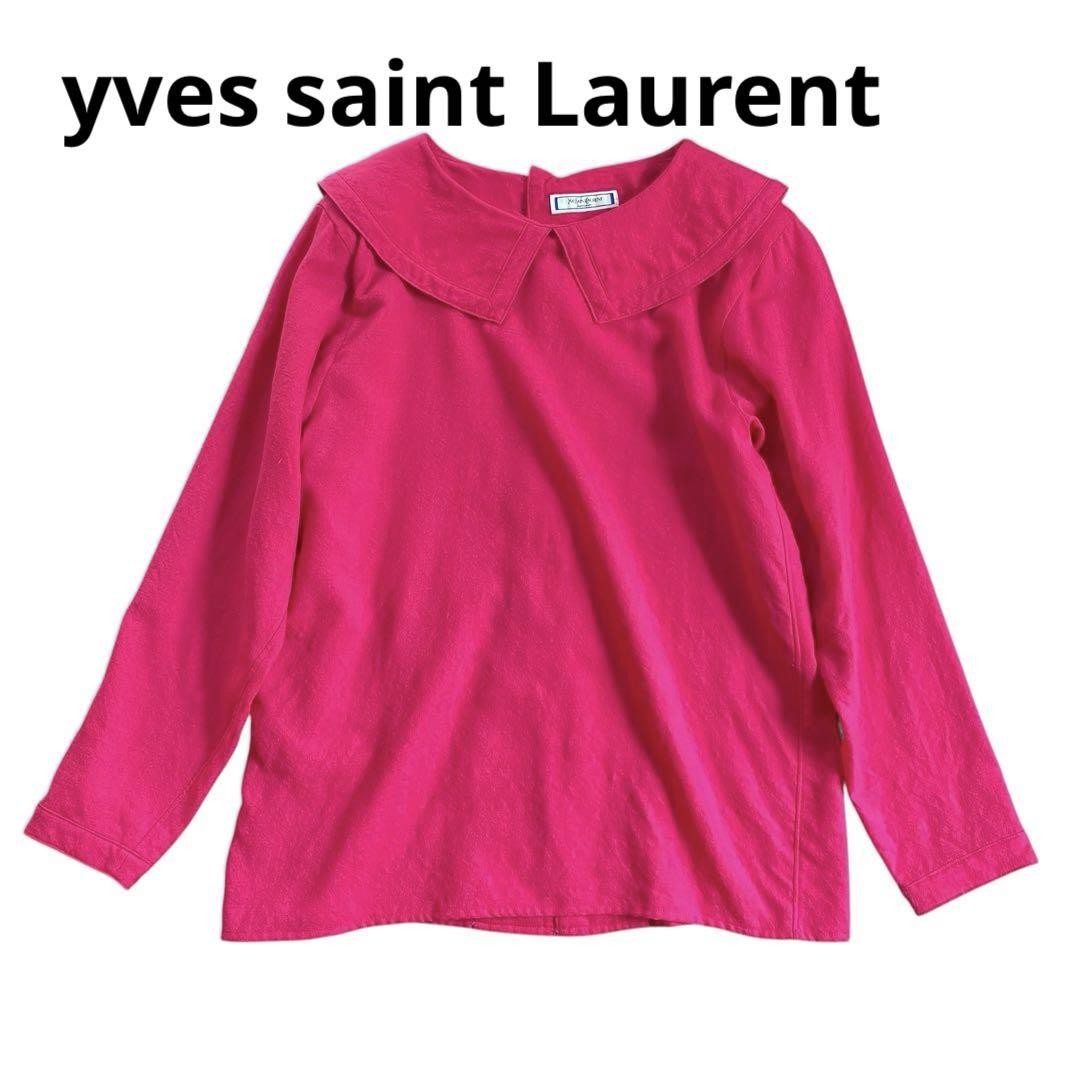 Yves Saint Laurent Donna M Camicetta Vintage Blu Bottone Oro Donna Tessuto Elegante