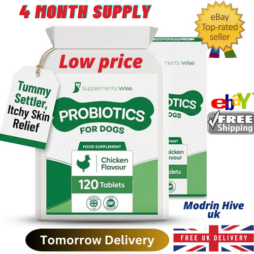 Probiotics for Dogs - 120 Tablets Chicken Flavour - Yeast Infection Treatment