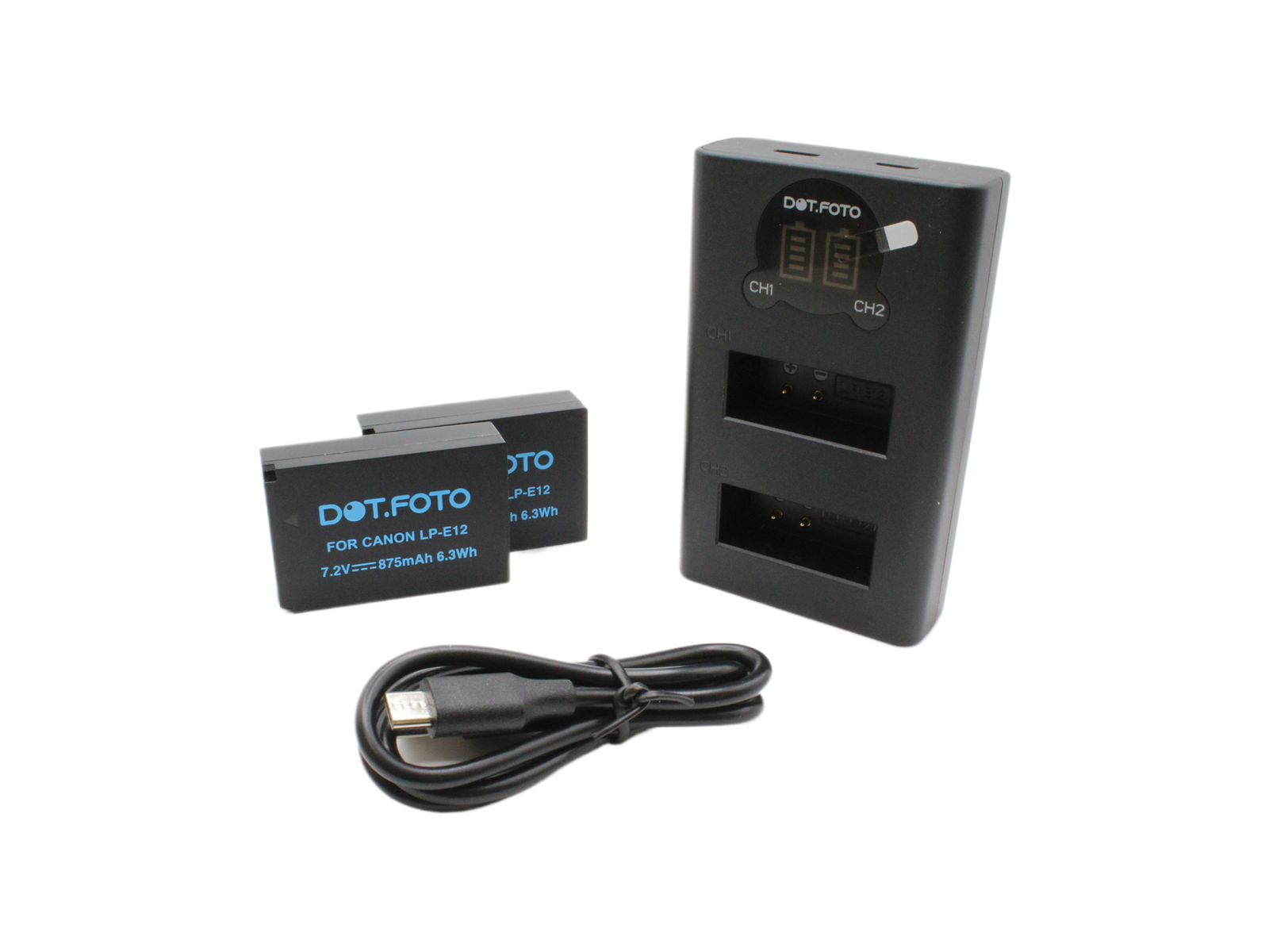 Battery x2 LP-E12 875mAh & LC-E12E type USB LCD Dual Charger for Canon