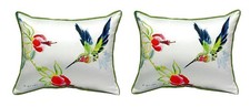 Pair of Betsy Drake Betsy s Hummingbird Small Pillows 11 Inch X 14 Inch