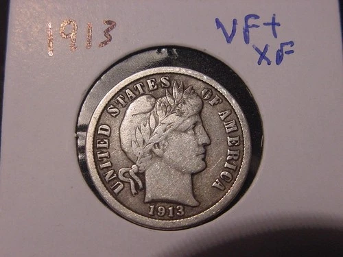 1913 BARBER DIME VF + XF ORIGINAL COIN POPULAR DATE PQ SHIPS FREE