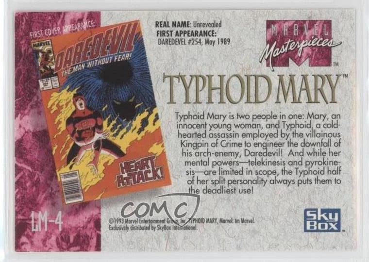1992 SkyBox Marvel Masterpieces Lost Marvel Typhoid Mary #LM-4 4et - Image 2 of 3
