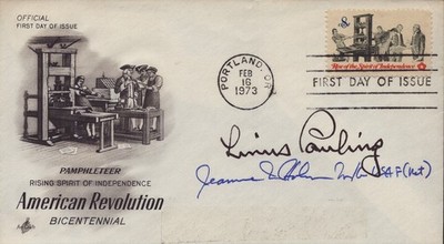 LINUS PAULING - FIRST DAY COVER SIGNED CO-SIGNED BY:  JEANNE M. HOLM