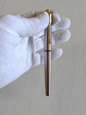 Parker 75 Fountain Pen Set 14K Gold Nib M Medium Stainless Steel Used
