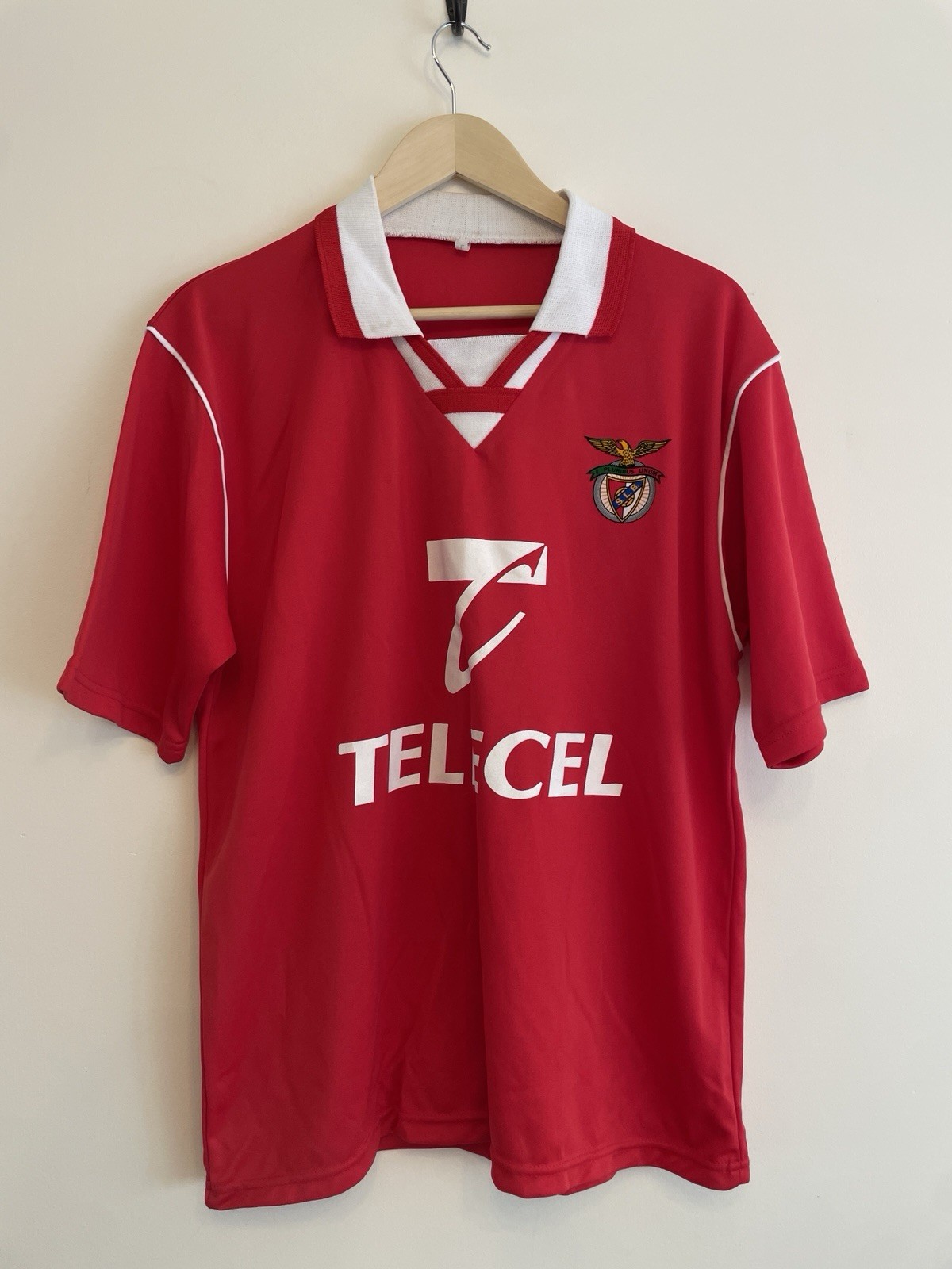 Vintage S.L. Benfica Football Jersey Men Large Lisbon Portugal Red Telecel