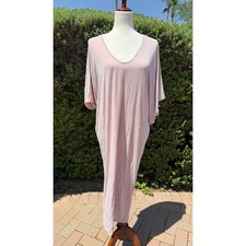 Barefoot Dreams Luxe Milk Jersey Short Caftan V-Neck Lounge Dress Faded Rose OS