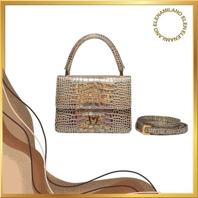 Women's Luxury Made in Italy Crocodile Effect Multicolor Silver Shoulder Bag