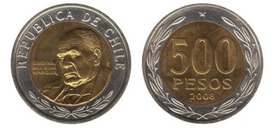 2000-2023 Chile 500 Pesos Santiago, Bi-Metallic, KM:235