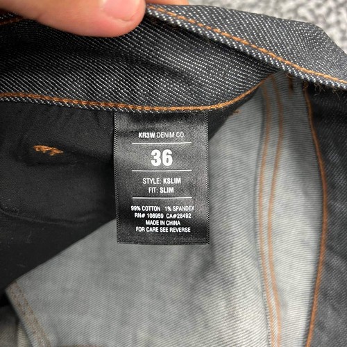 Kr3w K Slim Jeans Men 36x35 Black Slim Fit Denim Pants Button Fly Outdoor - Picture 4 of 10
