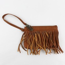 Carlos Santana Brown Fringe Zip Wristlet Clutch  8