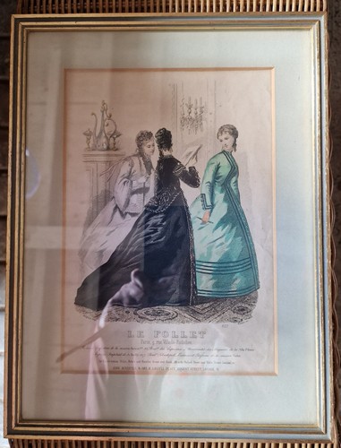 Antique 1860s Le Follet Paris Victorian Fashion Plate Hand Coloured Engraving