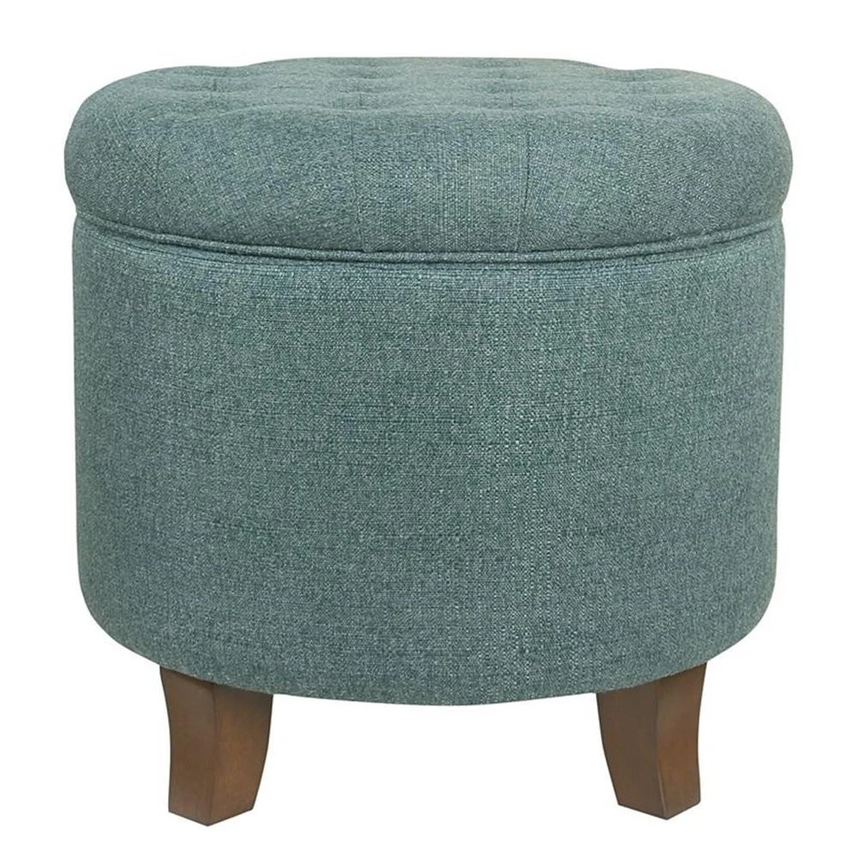 HomePop Boho Transitional Wood and Fabric Storage Ottoman in Teal Blue - Image 3 of 4