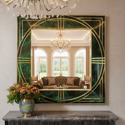 Luxury Malachite Wall Mirror   Green Gemstone Elegant Handmade Home Decor