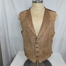 Vintage Hammacher Schlemmer Large Brown Western Leather Suede Riding Vest USA