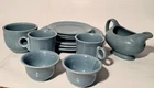 Fiesta Blue Ceramic Dinner Set Plates Cups Bowls Gravy Boat Round Glossy