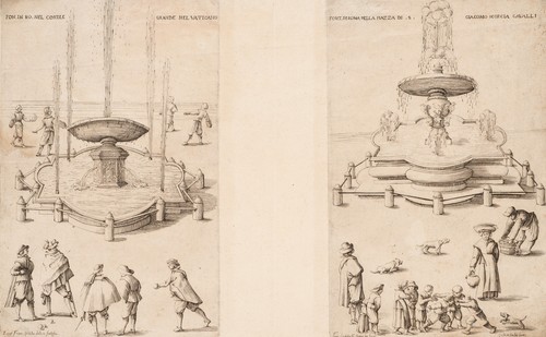F. CORDUBA (1638-1670), Zwei Brunnenansichten im Vatikanhof, KSt. Barock - Bild 2 von 5