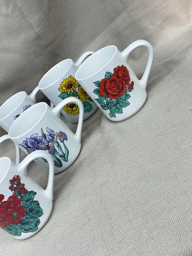 McCrory Stores Floral Mugs coffee mugs flower prints Set of 6 vintage - Picture 4 of 23