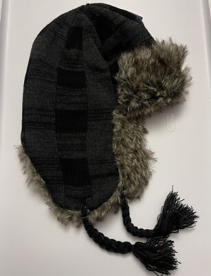 American Rag Mix Check Plaid Trapper Hat One Size Black Plaid