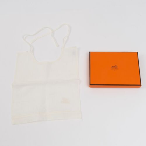 New in Box Hermès Petit Linen Bib in Cream, Embroidered Infant Bib in Gift Box - Picture 1 of 6