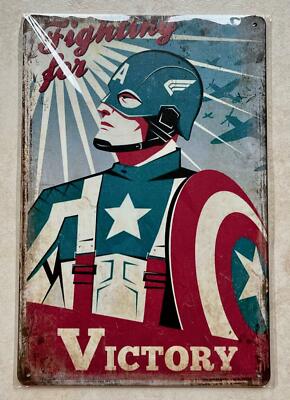 CAPTAIN AMERICA FIGHTING FOR VICTORY MARVEL COMICS METALLSCHILD MANN HÖHLE 20cmx30cm