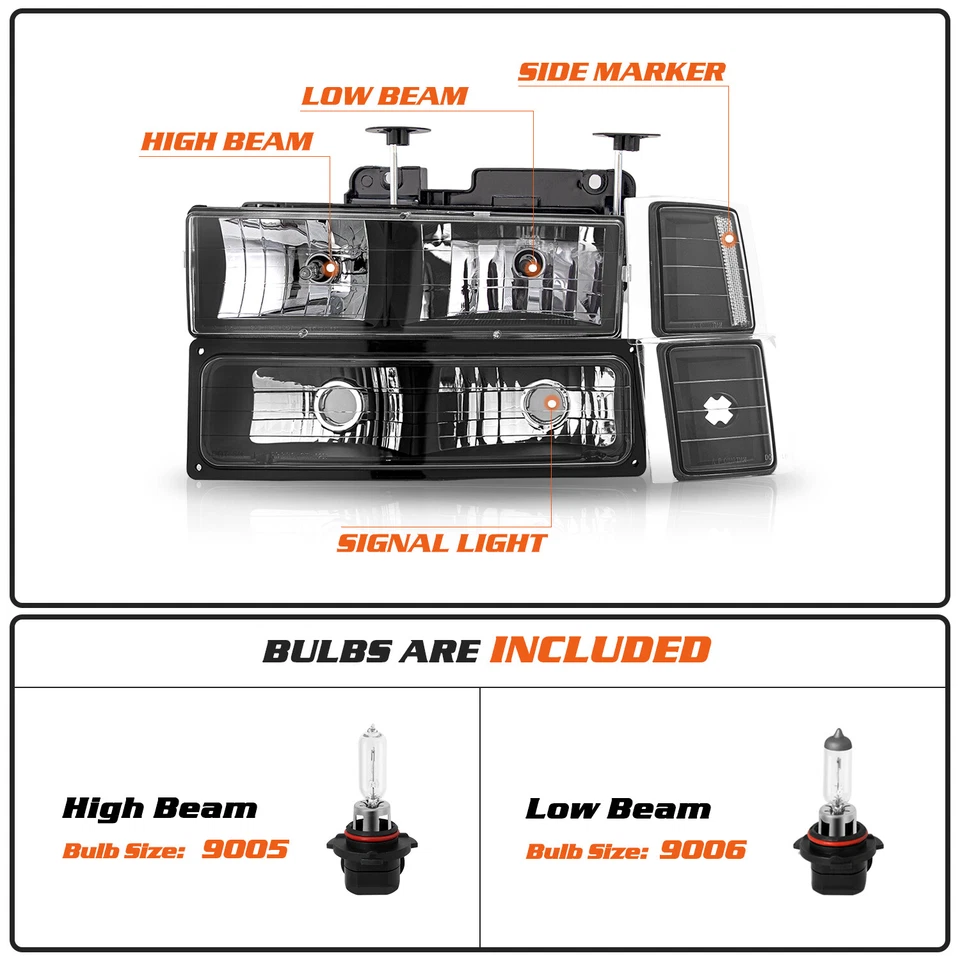 Лампы бампера для фар 1994-1998 Chevy C10 C/K 1500 2500 Silverado с лампами - Изображение 3 из 4