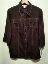 Tanjay Women's Brown Jacket Top Blouse Button Front 3/4 Sleeve Size 16 Nwt
