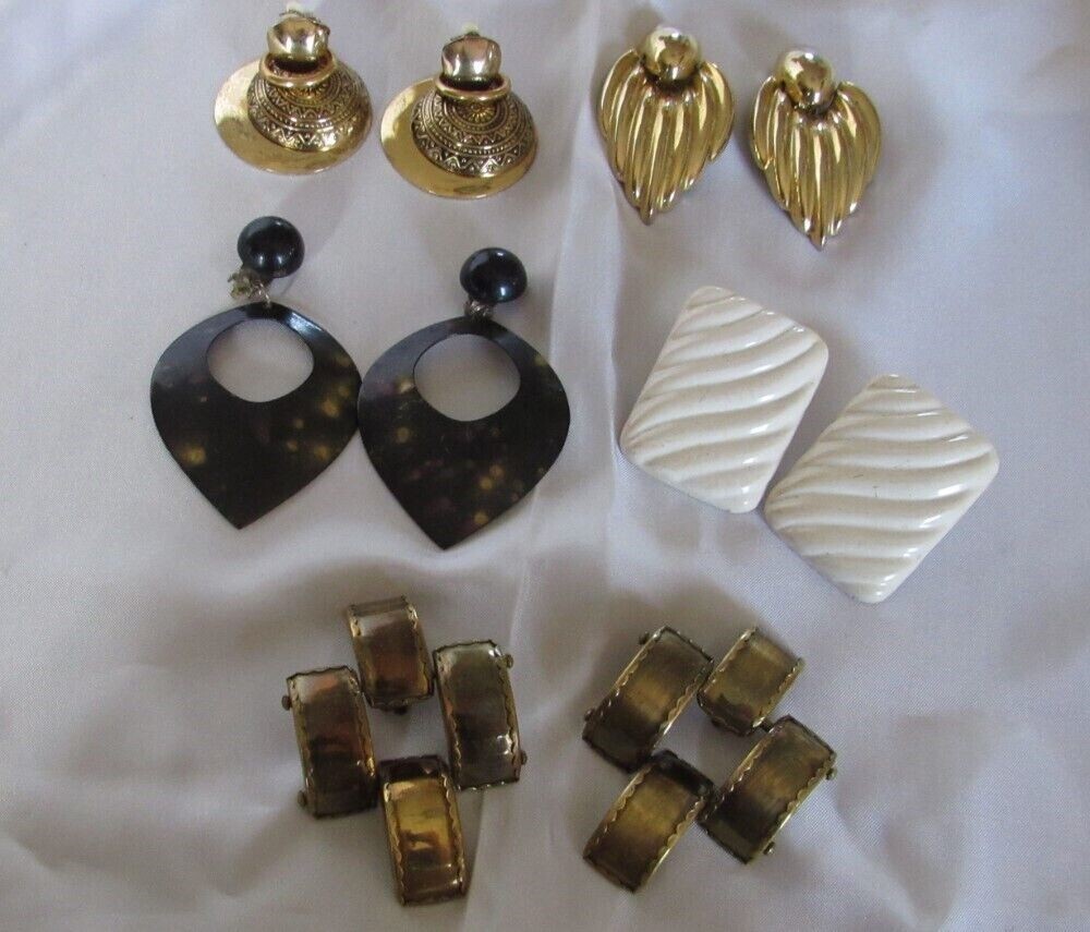 Lot 5 Large Statement Mostly Dangle Retro Clip Ea… - image 1