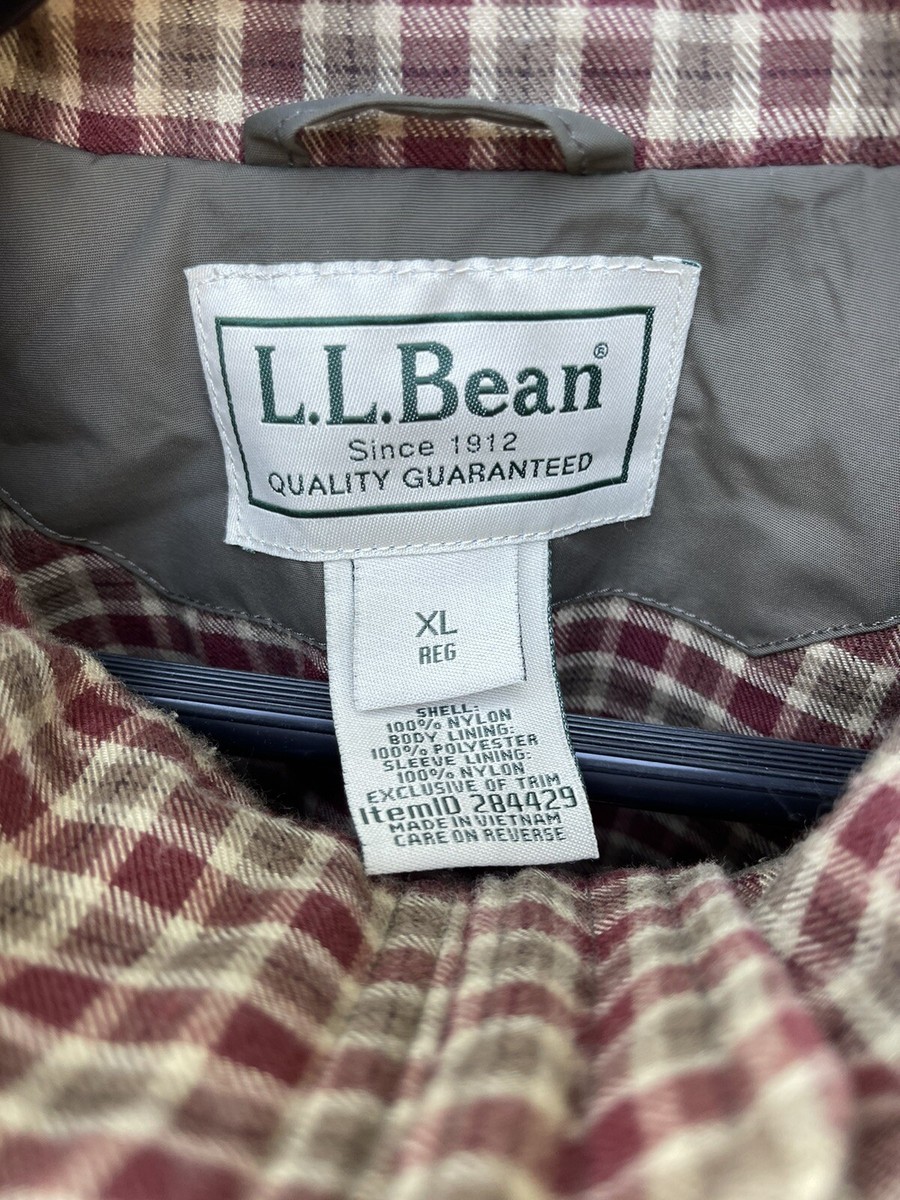 LL Bean Vintage Flannel Lined Jacket Windbreaker Mens XL Golf Zip