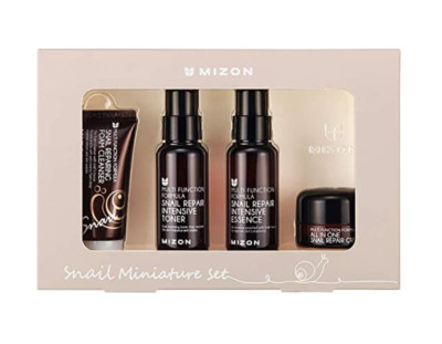Mizon Snail Miniature Set Repair Cleanser Toner Essence Cream 4 pcs
