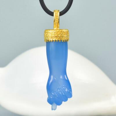 Mano Fico Figa Anhänger Gold Vermeil Sterling Silbrig Chalzedon Rubin 8.19 & G