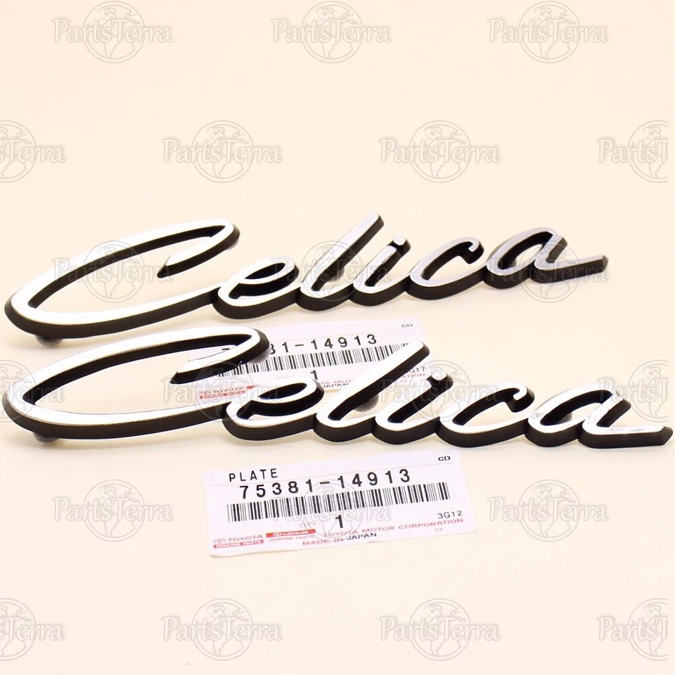 Placa de identificación lateral panel cuarto trasero genuino Toyota Celica 1971-75 insignias cromadas x2 Foto 3 de 4