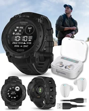 Garmin Instinct 3 Tactical Solar 45mm GPS Rugged Outdoor Smartwatch  WHT EarBuds