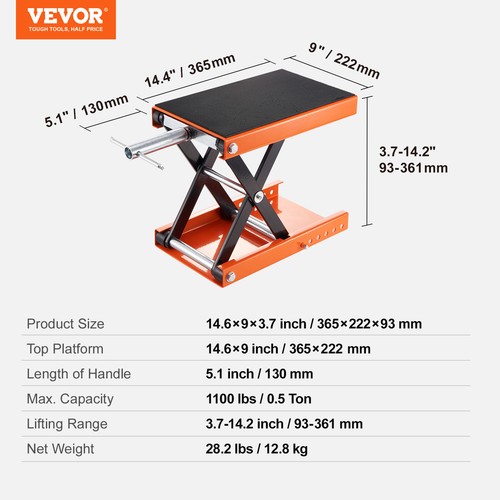 VEVOR Cric de Moto à Ciseaux Pont Élévateur 500 kg Table Élévatrice pour Quad - Afbeelding 7 van 12