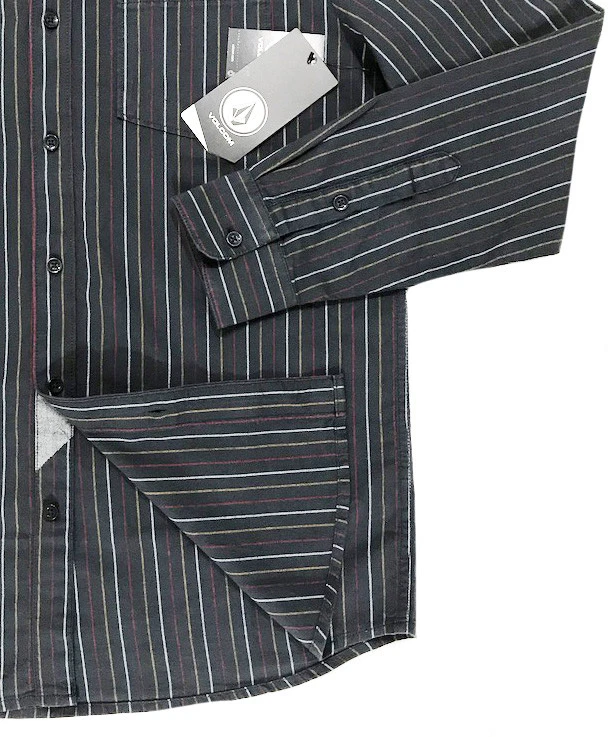 Men's VOLCOM Long Sleeve Striped Gray Colors Cotton Shirt Large L NWT NEW Cool! - Image 3 of 4