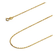 Wellingsale 14k Yellow Gold Solid 1.2mm Singapore Chain Necklace