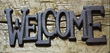 Cast Iron Antique RUSTIC Style WELCOME Plaque Sign GARDEN Ranch Wall Decor
