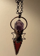 Handcrafted Copper Stone Crystal Necklace Quirky Statement Piece