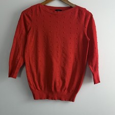 Ann Taylor Factory Red Textured Knit Pullover Sweater Boat Neck Women S