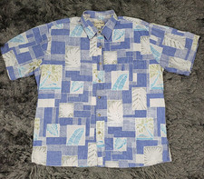 Cooke Street Honolulu Shirt Mens 2XL Blue Hawaiian Aloha Palm Leaf Button Front