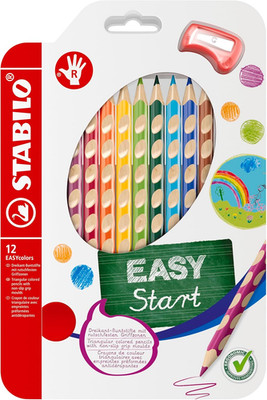 Easycolors Ergonomische Buntstifte für Rechtshänder 12er Set mit Spitzer