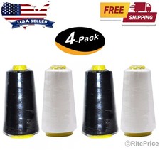 4 Pcs 2 WHITE  2 BLACK 2500 Yards Each Spools Sewing Thread 100 Polyester